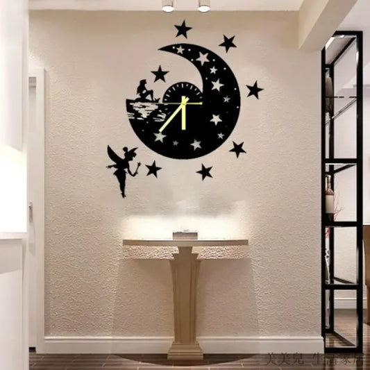 Night Moon & Stars Wooden Wall Clock